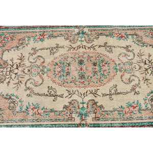 3.6x6.9 ft Rug, Turkish Vintage Rug, <b>Red</b> Green Ikat <b>Wool</b> Rug - Product Image 4