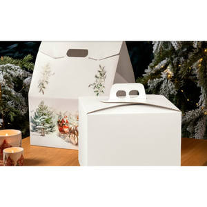 Boîte carrée en papier fibre blanc pour panettone avec poignée 24,5x24,5x19 cm, lot de 10, fournitures de décoration de gâteaux - Product Image 1