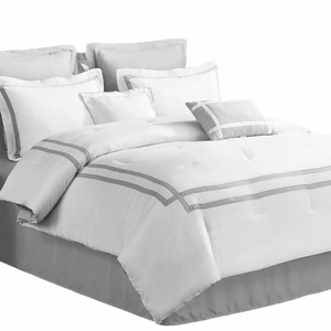 Bán buôn tùy chỉnh 8 Mảnh khách sạn Nữ Hoàng Kích thước <span class=keywords><strong>Comforter</strong></span> bộ đồ giường Bộ đồng bằng màu trắng dệt chắp vá Thiết kế tấm Ga Trải Giường thiết lập - Product Image 1