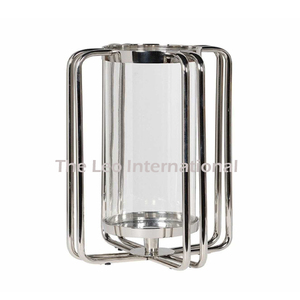 Bougeoir de forme ronde en acier inoxydable, métal, verre brillant polonais Bougeoir décoratif d'aspect de luxe - Product Image 3