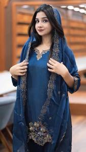 Heavy Silk Embroidery Sequence Work <b>Top</b> & Bottom Sequence Embroidered With Lace Border Dupatta Wedding Party Designer - Product Image 3