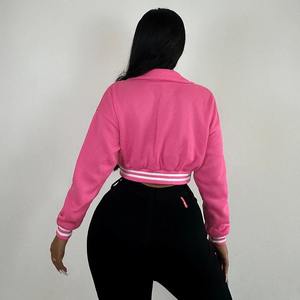 Femmes décontracté coton varsité vestes manteau hiver Baseball veste Patchwork Design boutonné Crop Bomber à la mode tricoté - Product Image 2