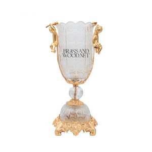 Jarrón de Ángel Cristal grabado a mano con adornos de latón macizo dorado - Product Image 3