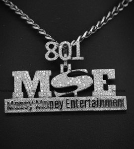 Custom Round Brilliant Cut 925 Sterling Silver Hip Hop Name Pendant with Number Bail for Men and Women by Phoenix Enterprise - Product Image 1