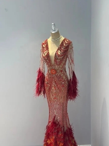 ชุดราตรีทรงเมอร์เมดคุณภาพสูง ผลิตโดย OEM ประดับด้วยคริสตัล งานแฮนด์เมด สีแดง รุ่น TNBPno65 - Product Image 5