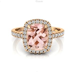 แหวนแต่งงานมอร์แกไนท์ธรรมชาติกันกระแทกยาวแหวนวาเลนไทน์ทอง14K ประดับเพชรธรรมชาติได้รับการรับรองจาก VVS IGI - Product Image 1