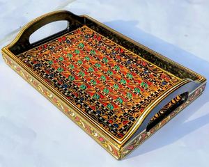 Plateau de service rectangulaire en bois peint à la main, art traditionnel Swati, design d'art populaire par l'artisan SUAZ - Product Image 6