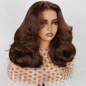 Megalook Salon Series Cloud Wave Super Double Drawn # Peluca Bob con Cierre/Frontal <span class=keywords><strong>de</strong></span> Encaje 6x5, Precortada, Sin Pegamento, Color Marrón Chocolate (4 Unidades) - Product Image 2