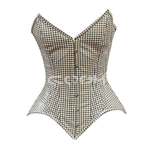 Corset classique noir et blanc à motif pied-de-poule en PVC, avec baleines en acier, pour les soirées et la mode - Product Image 3