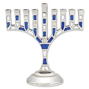 Lilin buatan tangan Epoxy Yahudi Tong tempat lilin agama Candelabra Hanukkah kandil 9 Cabang