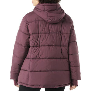 Chaqueta acolchada ligera de manga larga resistente al agua para mujer, logotipo personalizado, talla grande, con capucha, cierre de cremallera para invierno - Product Image 5