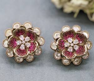 Moissanite Mehandi de moda Tops y pendientes de tuerca Sku AE 167 BG/ - Product Image 1