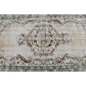 Alfombra turca clásica vintage de lana de retazos beige y verde con respaldo de látex hecha a mano, alfombras rectangulares de mesa auxiliar de 4 '9 "x 7' 3" - Product Image 5