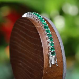 Pulsera de cadena de tenis verde piedra Esmeralda colombiana piedra preciosa creada en laboratorio joyería de plata de ley 925 personalizada de alta calidad - Product Image 2