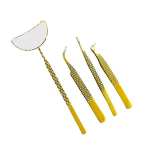 Juego de pinzas de extensión de pestañas amarillas, herramienta de belleza de espejo de volumen de Punta puntiaguda, logotipo personalizado, diseño duradero - Product Image 1