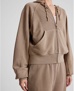 Veste à capuche de fitness à séchage rapide respirante 100% coton pour femmes en gros avec haut court à fermeture éclair coupe ample - Product Image 4