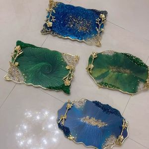 Juego de moldes de bandeja de resina, 1 pieza de molde de bandeja de resina, viene con 4 moldes de posavasos y 2 asas plateadas, decoración del hogar DIY - Product Image 5