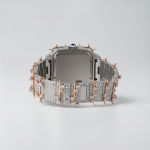 นาฬิกาข้อมือผู้ชายหรูหราคุณภาพสูง ประดับโมอิสซาไนต์ ดีไซน์แบบอนาล็อก สไตล์ฮิปฮอป หน้าปัดรูปใบไม้ สายสแตนเลสสตีลสองสี ดีไซน์เฉพาะตัว - Product Image 3