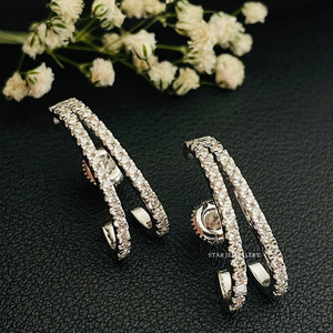 14K ทองทึบเพชรคู่ Huggies หูข้อมือต่างหูเครื่องประดับที่ดี - Product Image 1