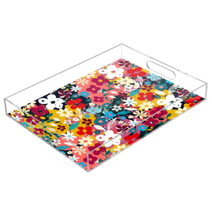 Accesorios de bandeja acrílica de tamaño personalizado de alta calidad Bandeja de diseño de estampado de flores transparente personalizada - Product Image 5