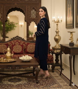 Tendances 2025 par Cp : Présentation de l'ensemble Kurta Anarkali en velours brodé de luxe en 2 pièces - Prêt à être expédié - Product Image 2