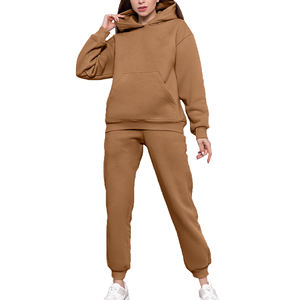 Conjunto de chándal, sudaderas con capucha y pantalones de chándal para correr, ropa de otoño, conjuntos de chándales de lana lisos de dos piezas para mujer - Product Image 5