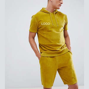 Pantalones cortos con capucha de dos piezas de lana de algodón unisex, conjuntos de chándal informales de fabricantes personalizados al por mayor para hombres, chándales de otoño - Product Image 4