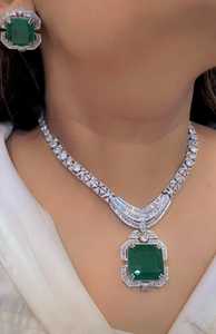 Gargantilla pulida de plata CZ Doublet con pendientes, collar de desgaste mínimo de lujo, perfecto para ropa de fiesta de Navidad - Product Image 5