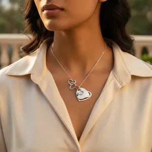 Amuleto de plata 925 en forma de corazón con incrustaciones de nácar, regalo de joyería romántico unisex - Product Image 2