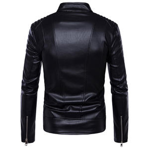 Chaqueta de cuero con armadura de motociclista de invierno con cuello levantado con patrón de letras de estilo de calle alta acolchado de goma - Product Image 2