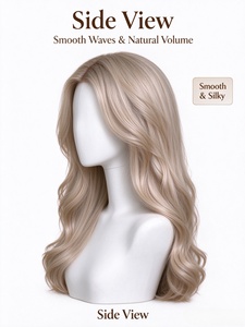 Perruque en fibres capillaires blondes froides, longue et ondulée, aspect cheveux naturels, ligne de cheveux naturelle, lisse et soyeuse, pour usage quotidien - Product Image 4