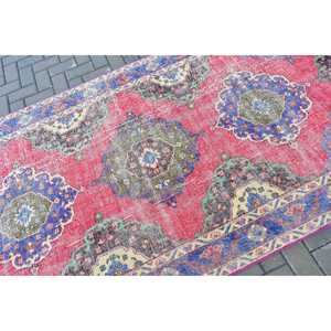 Vintage <b>Runner</b> Rug 4.6x12.5 ft, Turkish <b>Red</b> Polka dot Wool Rug - Product Image 5