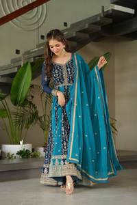 Modern <b>Net</b> <b>Fabric</b> Heavy Embroidery Quick Dry Gown Pakistani Style Salwar Kameez for Ladies Party Wear - Product Image 5