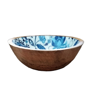 Tazón de servidor de ensalada de madera Diseño de flores impresas Artesanías Mango decorativo Juego de servidor de ensalada Vajilla cocina usada - Product Image 6