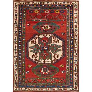 Alfombra Kiaan de Lana Anudada a Mano de Gran Tamaño, Paem-207, Rojo Naranja, Geométrica Abstracta, para Entrada, Pasillo, Rectangular, 9x12 pies - Product Image 1