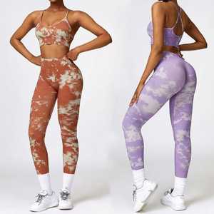 Conjunto de Yoga de 2 Piezas con Estampado Tie Dye por Sublimación, Texturizado, para Mujer, de Alta Elasticidad, Transpirable, Ropa Deportiva Activa para Gimnasio y Entrenamiento - Product Image 6