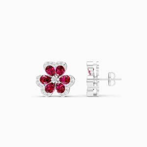 Boucles d'oreilles à fleurs plaquées or rose avec zircon rouge et accents de diamants pour femmes, cadeau de bijoux romantique - Product Image 2