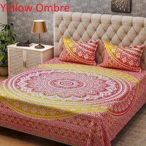 Tapiz bohemio Hippie Mandala, juego de funda nórdica, manta estampada de algodón hecha a mano, dos almohadas florales a juego, cosido Floral - Product Image 1