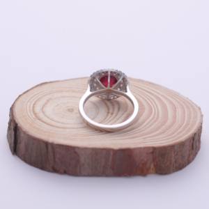 IGI Certified Round Ruby Double Halo Diamond <b>Ring</b> in 18K White / Rose & Yellow Gold - Product Image 4