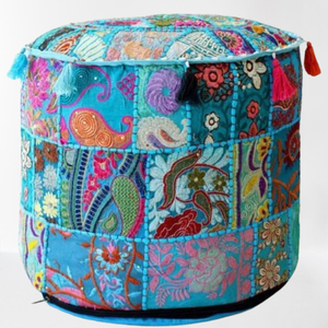 Indian Classic Ottoman Pouf Cover <b>Vintage</b> Woven Patchwork Design Zipper Hand Embroidered Customizable Decorative <b>Footstool</b> Pouf - Product Image 1