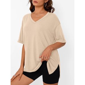 T-shirt respirant pour femme, col en V, coupe ajustée, OEM personnalisé, manches courtes, anti-boulochage, coton polyester, haut décontracté - Product Image 6