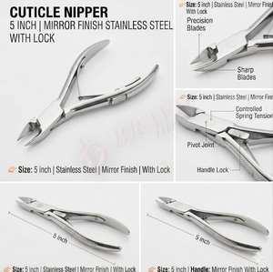 Professional Cuticle Nipper 5 Inch Stainless Steel Cuticle Nipper With Lock Mirror Finish Nail <b>Care</b> Tool - Product Image 6