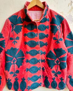 Women's Exquisite Winter Jacket Handcrafted <b>Velvet</b> Embroidered with Elegant Suzani Design Soft <b>Velvet</b> with Silk Lining Unique - Product Image 2