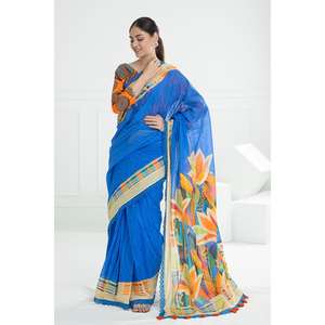 Sari en mousseline plissée non cousu 3 pièces avec décoration en dentelle SR-52006 pour mariages et occasions festives - Product Image 2