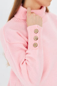 Suéter de punto de invierno detallado con botones de cuello alto para mujer Suéter transpirable cómodo y elegante Servicio ODM/OEM - Product Image 4