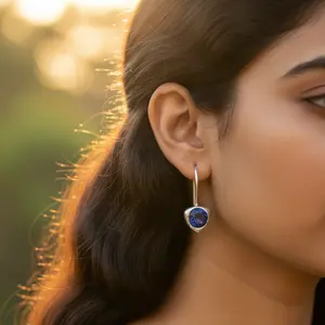 Pendientes de Botón de Plata de Ley 925 con Zafiro Azul para Mujer, Joyería de Moda - Product Image 3