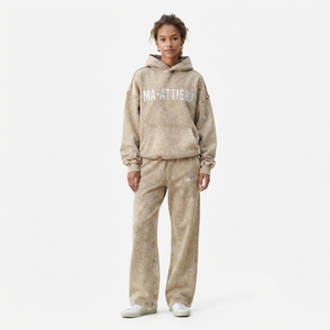 Conjunto de Sudadera Oversize Lavada Personalizada y Pantalones Anchos de Felpa para Mujer, Chándal de Algodón Estilo Urbano OEM ODM - Product Image 1