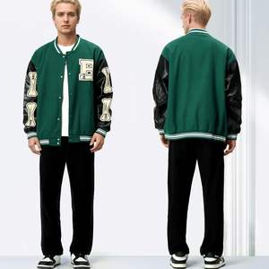แจ็กเก็ตบอมเบอร์สำหรับผู้ชายแจ็คเก็ตเบสบอลแขนหนังปักโลโก้กำมะหยี่สำหรับมหาลัย - Product Image 3