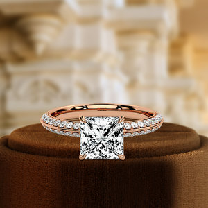 Anillo de Compromiso con Diamante Cultivado en Laboratorio, Corte Princesa de 1 Quilate, Oro de 14K, Anillo Solitario con Pavé Completo en 3D, Anillo con Acentos de Diamantes, Certificado IGI - Product Image 1