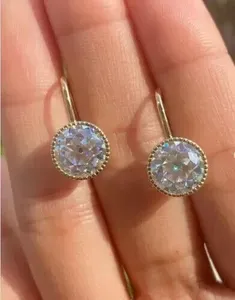 Pendientes colgantes/Gota de diamante de moissanita de corte redondo Vintage para mujer de plata 925 - Product Image 2